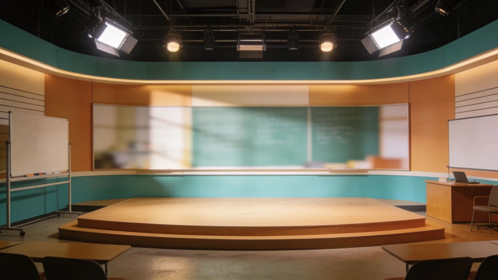Bright e-learning studio presenter stage
