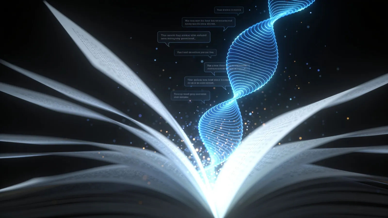 Blue waveform rising from glowing open book