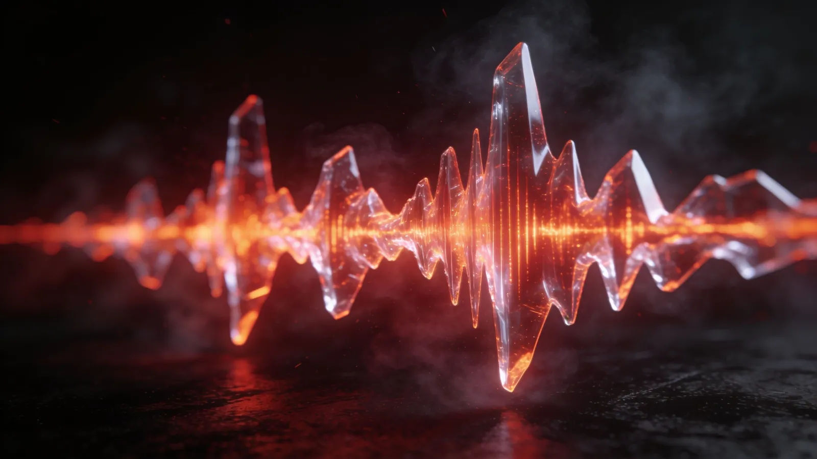 Jagged red-orange audio waveform on black