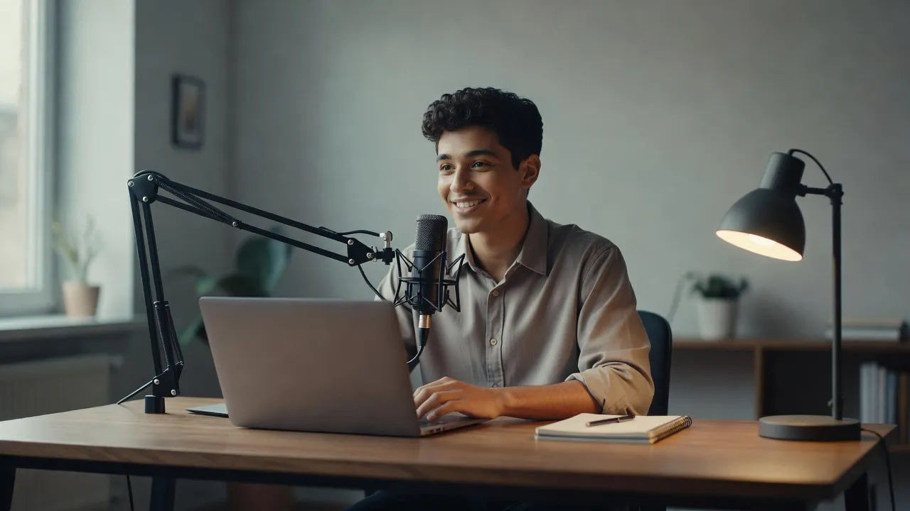 Creator recording a motivational clip at a desk