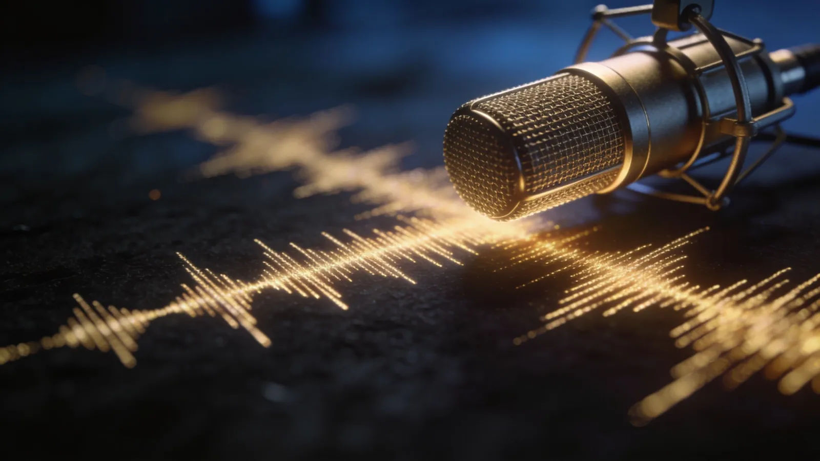 Precise brass-gold waveform tracing across a refined microphone