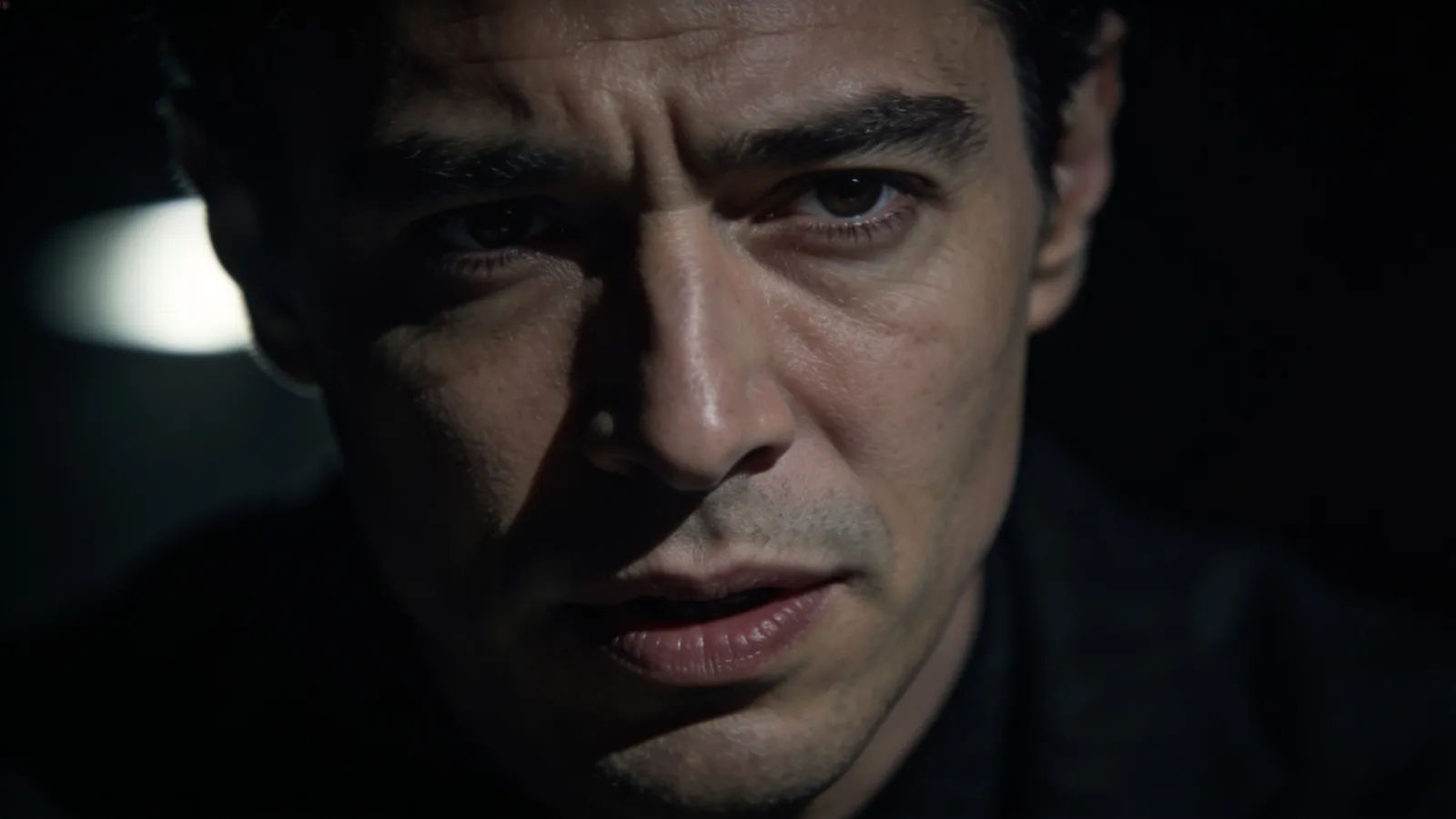 Resonant narrator in dramatic chiaroscuro portrait
