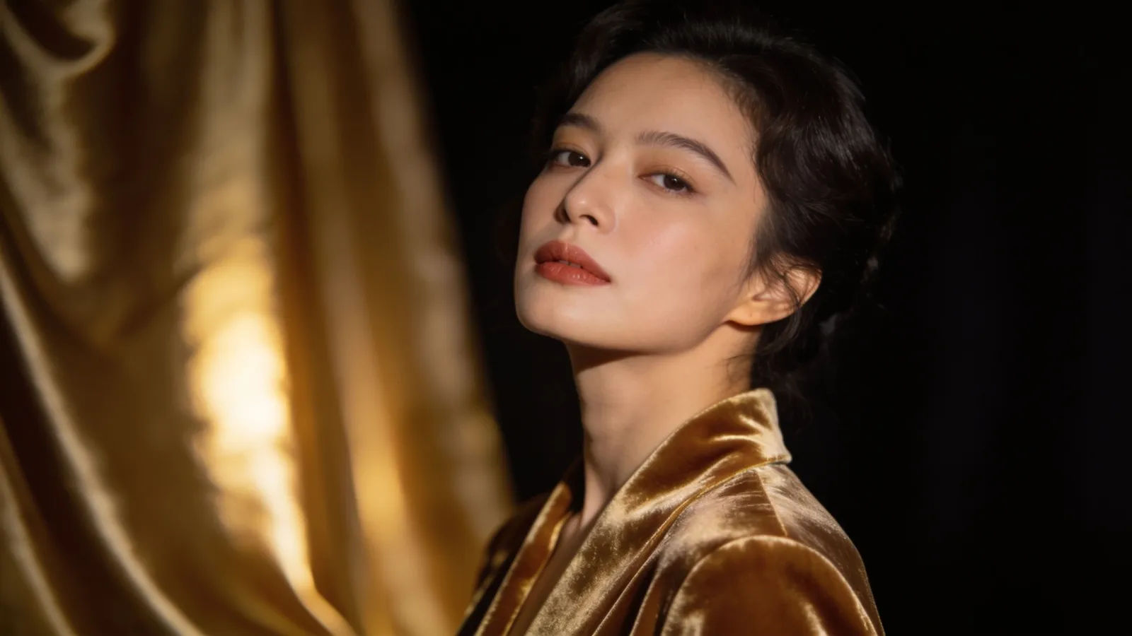 Refined elegant figure in warm golden portrait