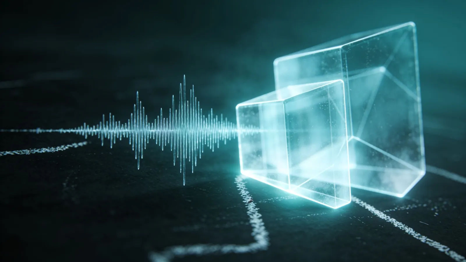 Clear teal waveform beside abstract geometric shapes