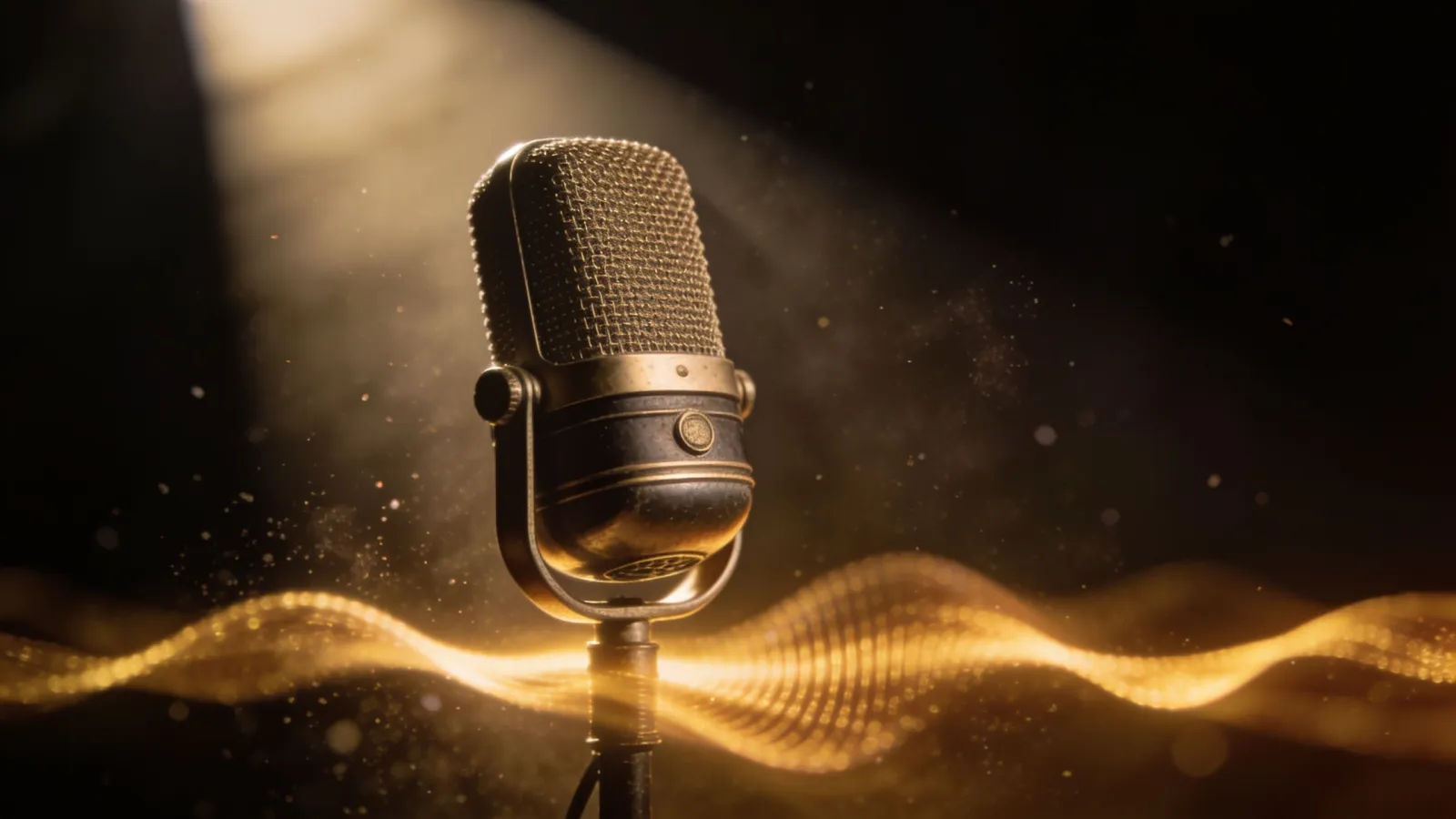 Ribbon microphone with a deep golden waveform