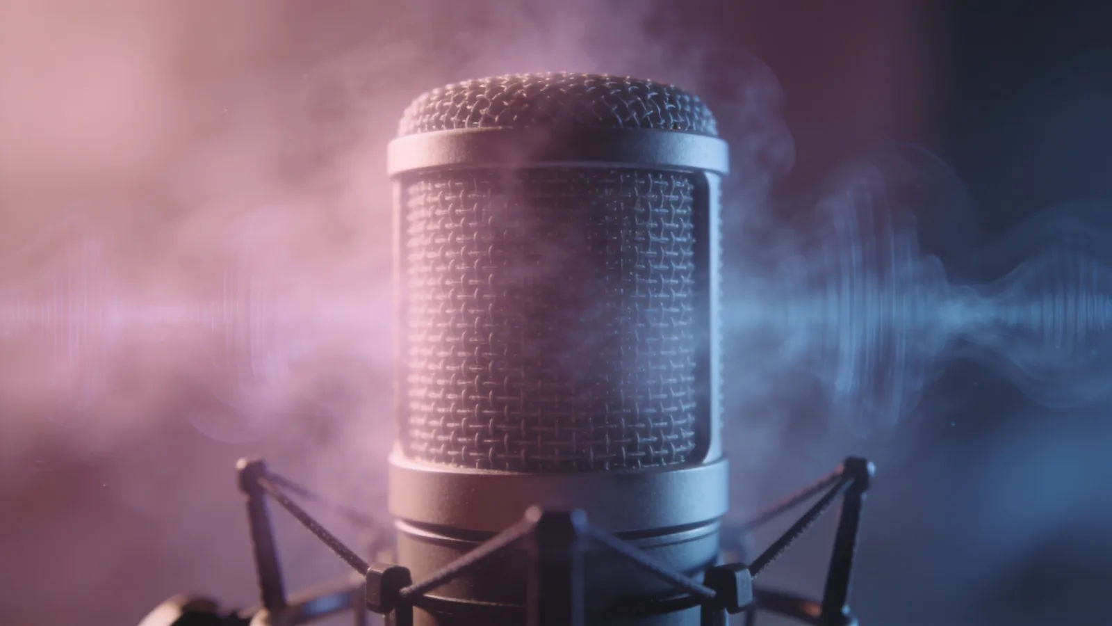 Microphone in soft hazy glow with slow waveform