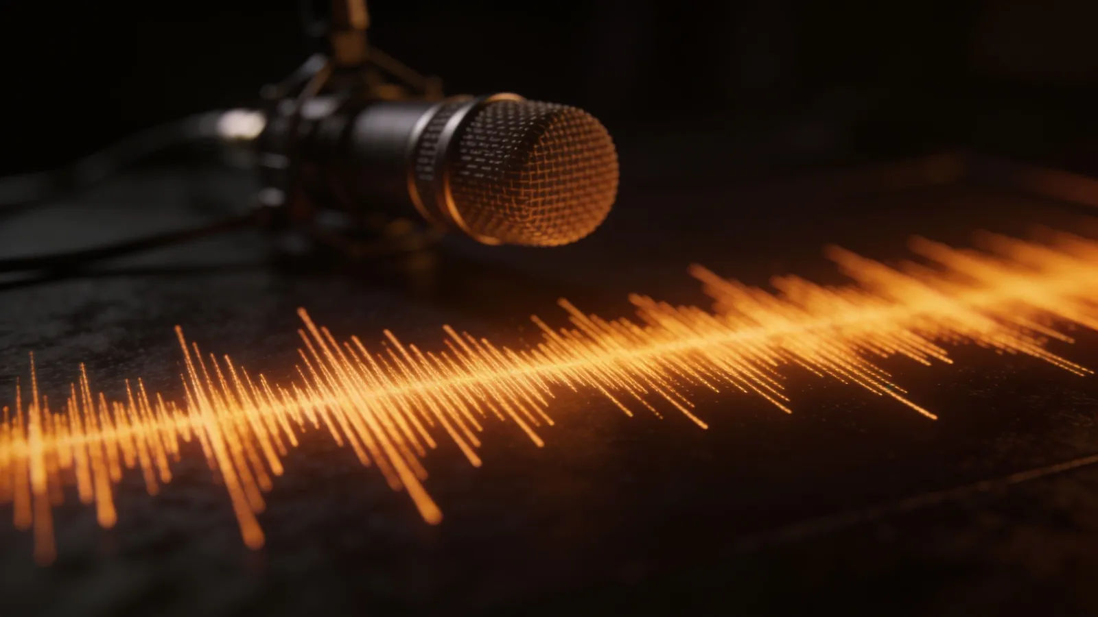 Steady warm-amber waveform with blurred microphone
