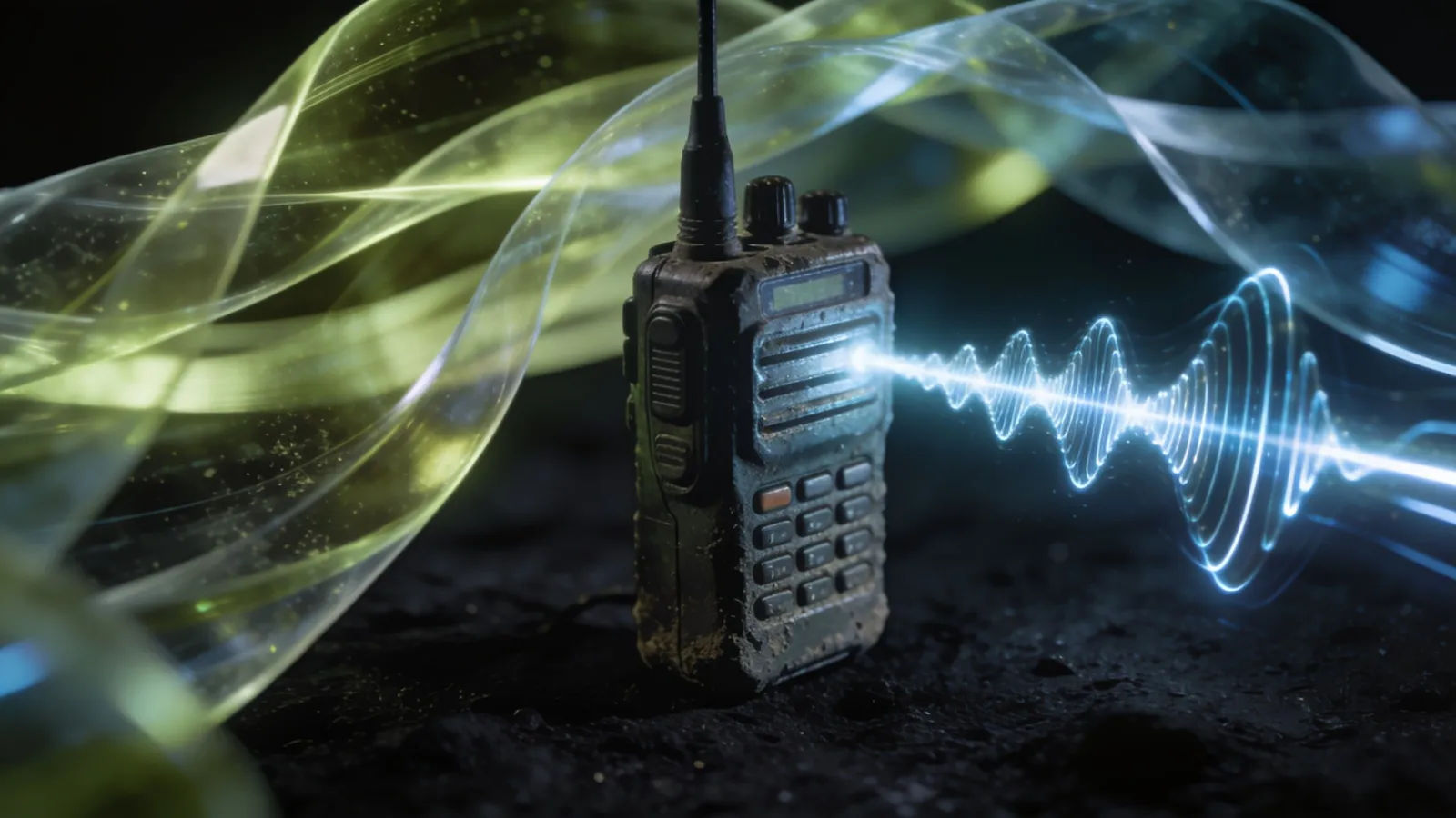 Glowing waveform from a rugged field radio handset