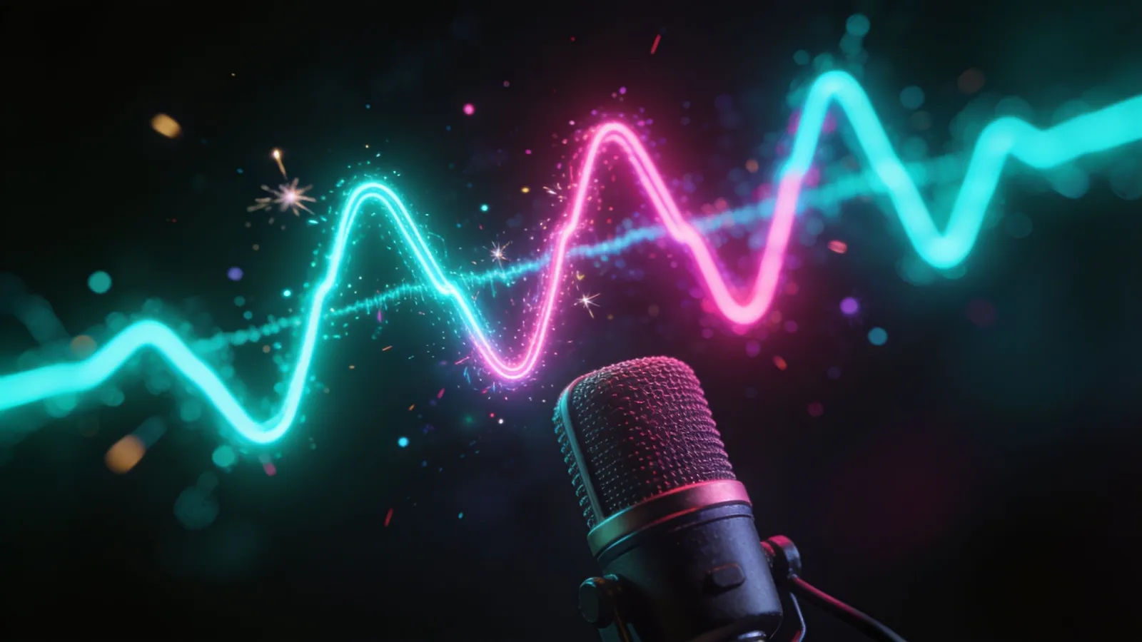 Playful teal and magenta zigzag waveform of light