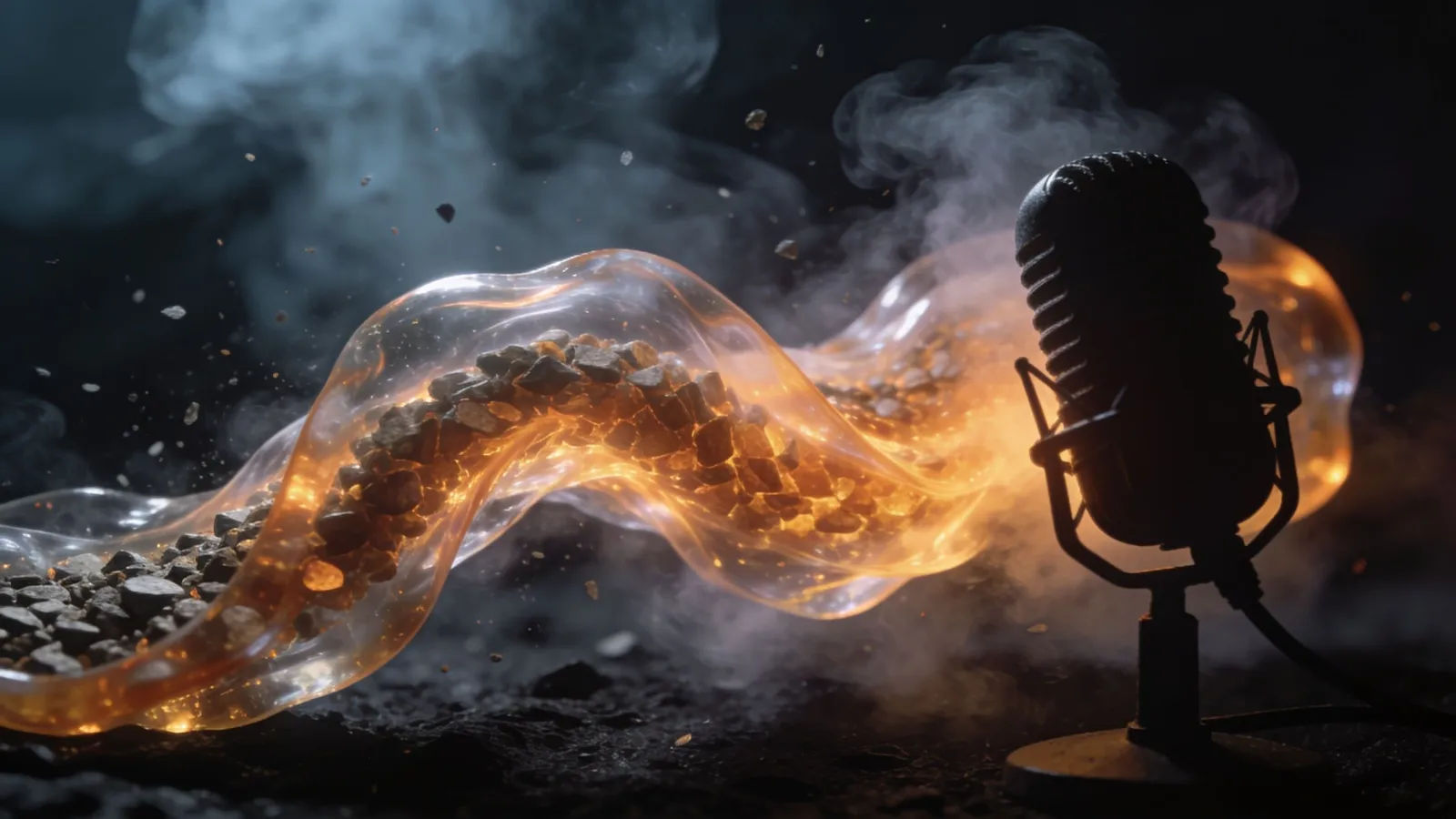 Gravelly amber waveform through smoke
