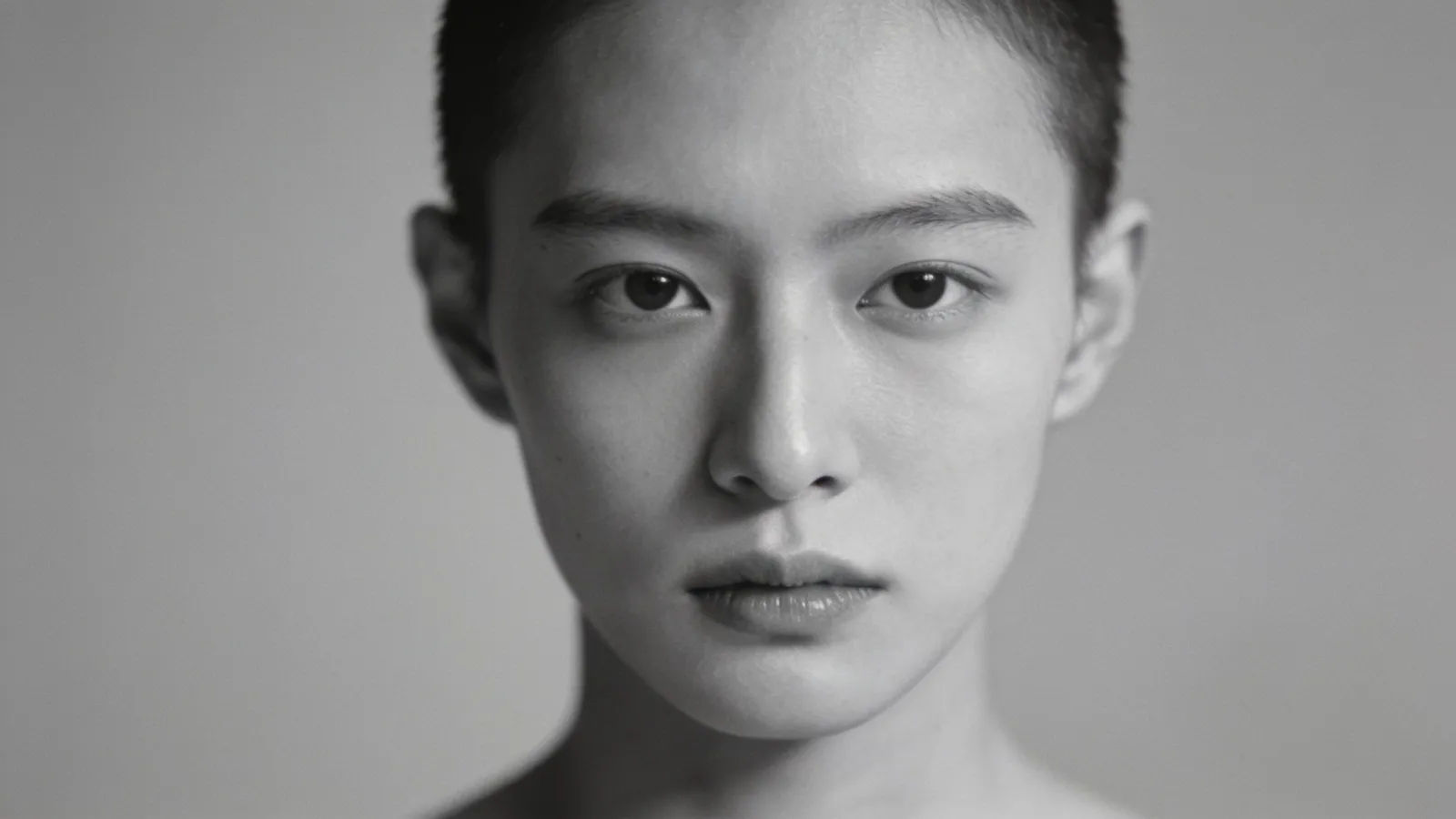 Blank-faced neutral figure in flat even grey light