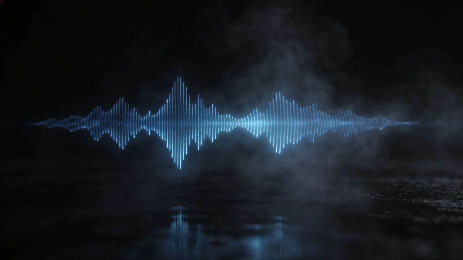 Faint blue soundwave dissolving into drifting mist