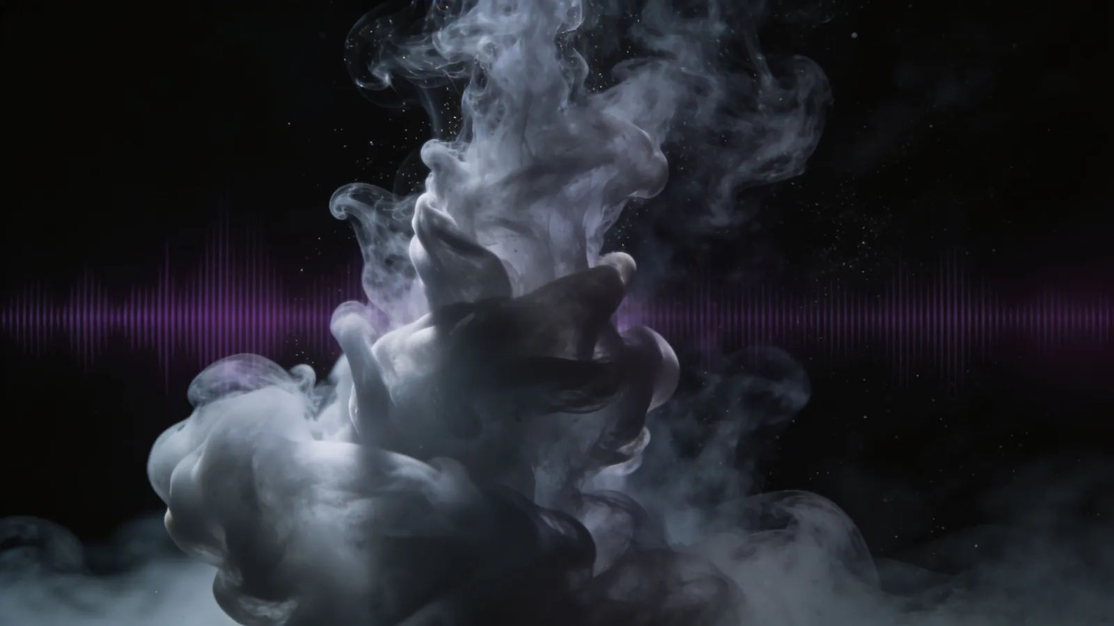 Rippling violet waveform dissolving into mist