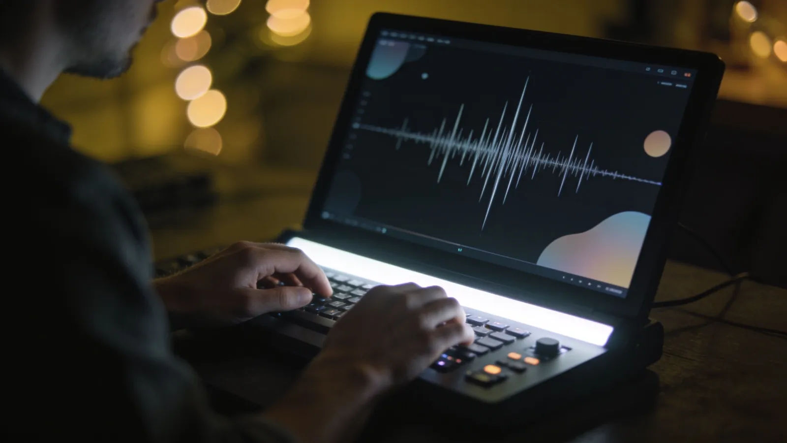 Hands at a console with spiky waveform interface