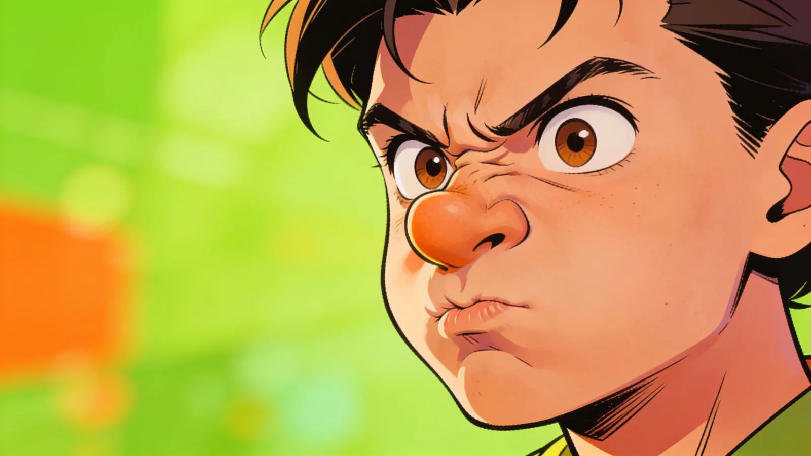 Pinched whiny comic character mid-honk