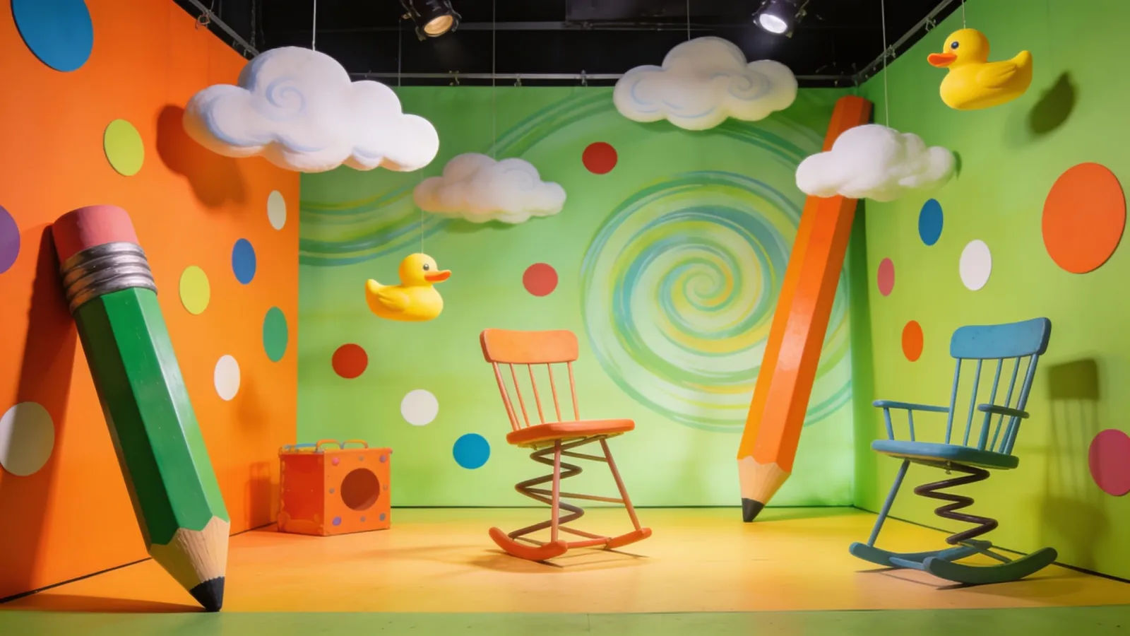 Zany colorful cartoon studio comedy set