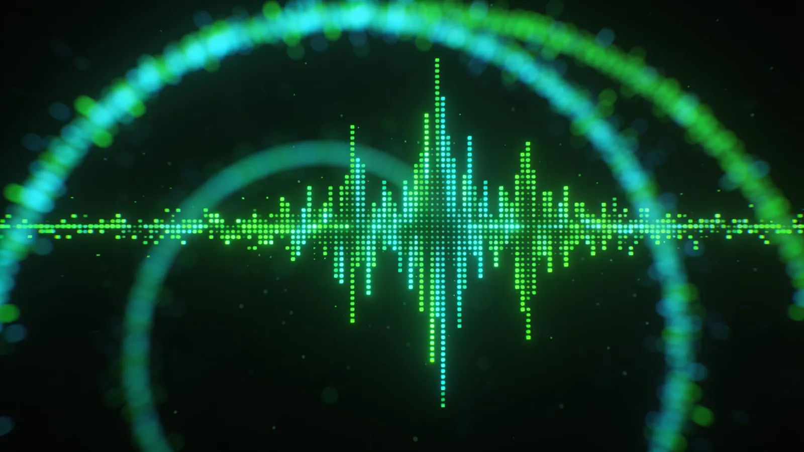 Lively cyan and green pixelated soundwave bouncing