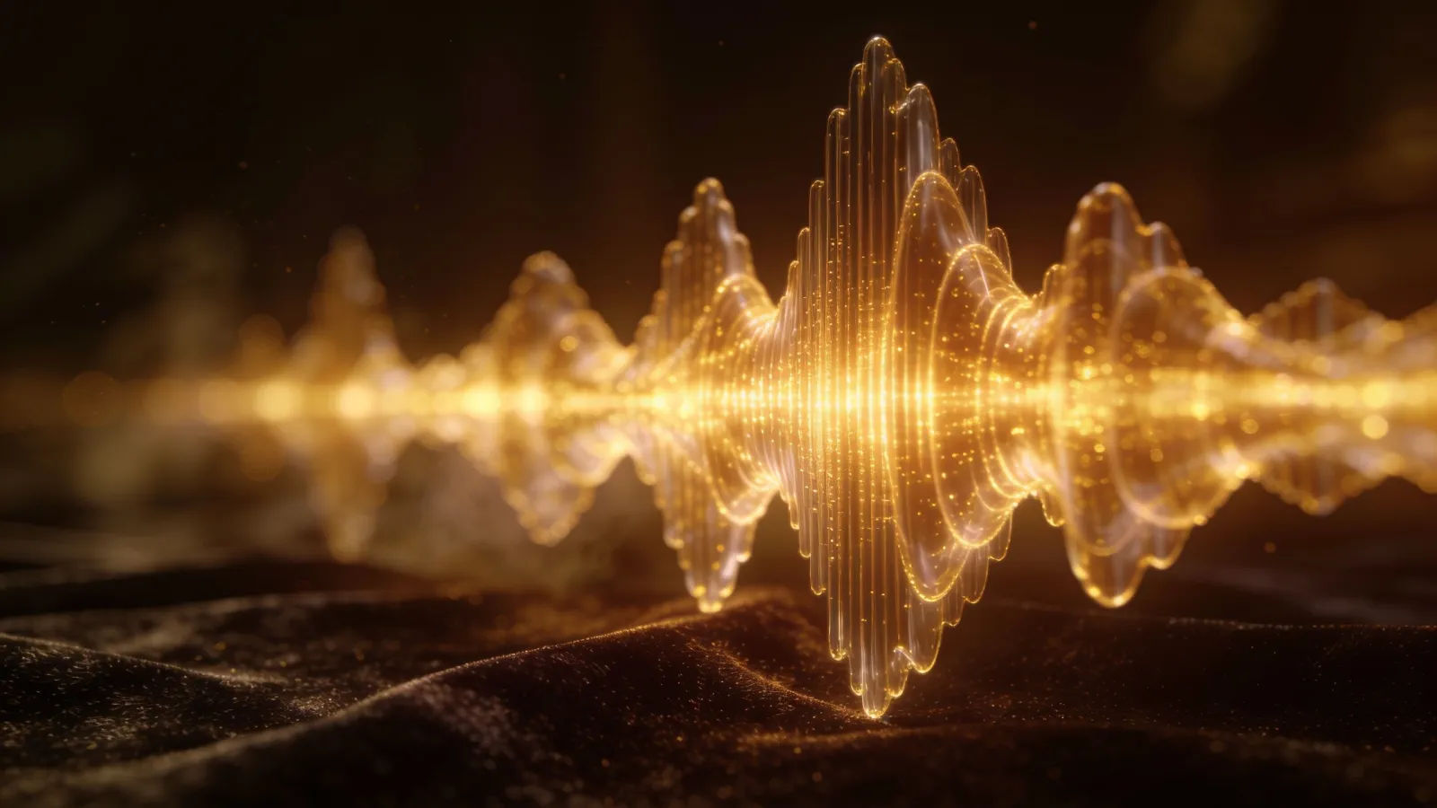 Elegant gold audio waveform on dark velvet