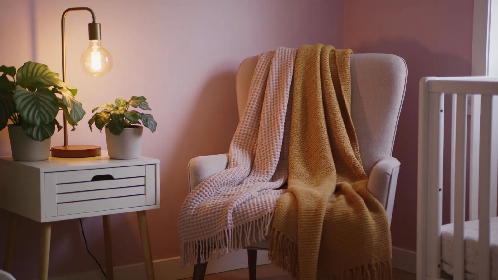 Cozy softly lit nursery wellness corner