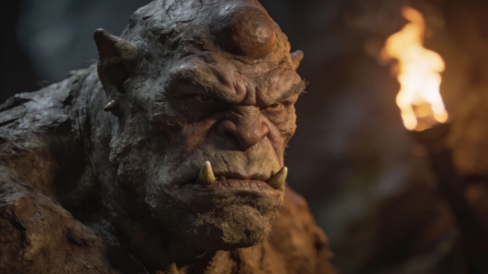 Hulking folklore brute with weathered grey-brown skin