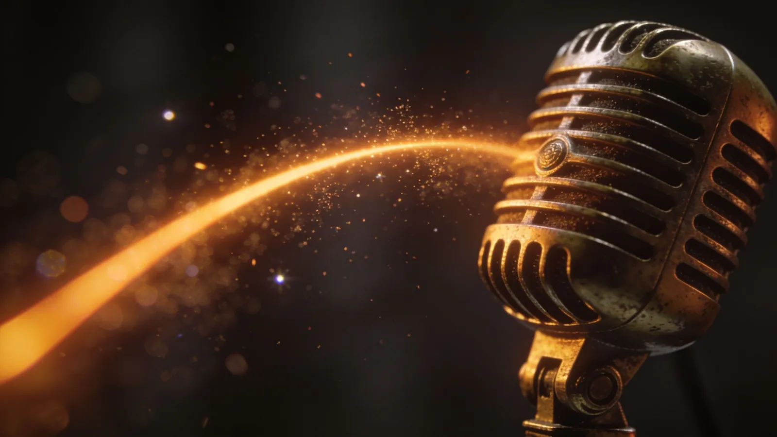 Vintage studio microphone with warm soundwave glow