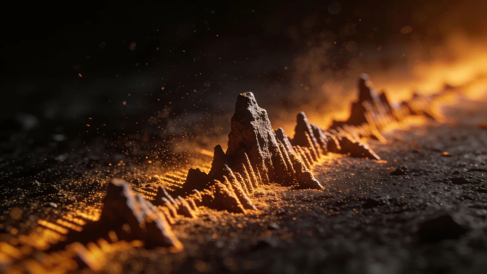 Gritty rough-edged waveform with warm ember glow