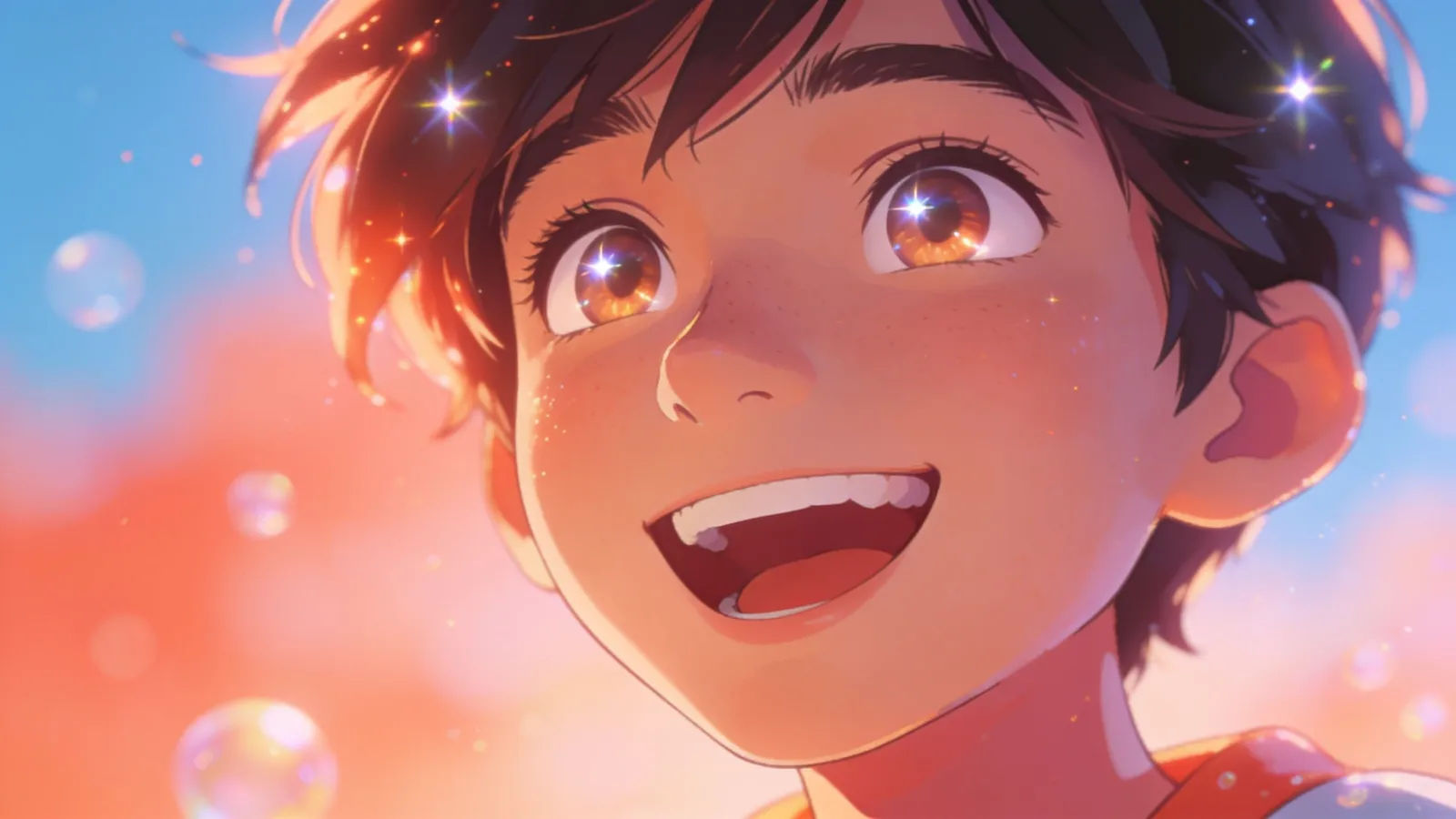 Cheerful bubbly animated character laughing in portrait