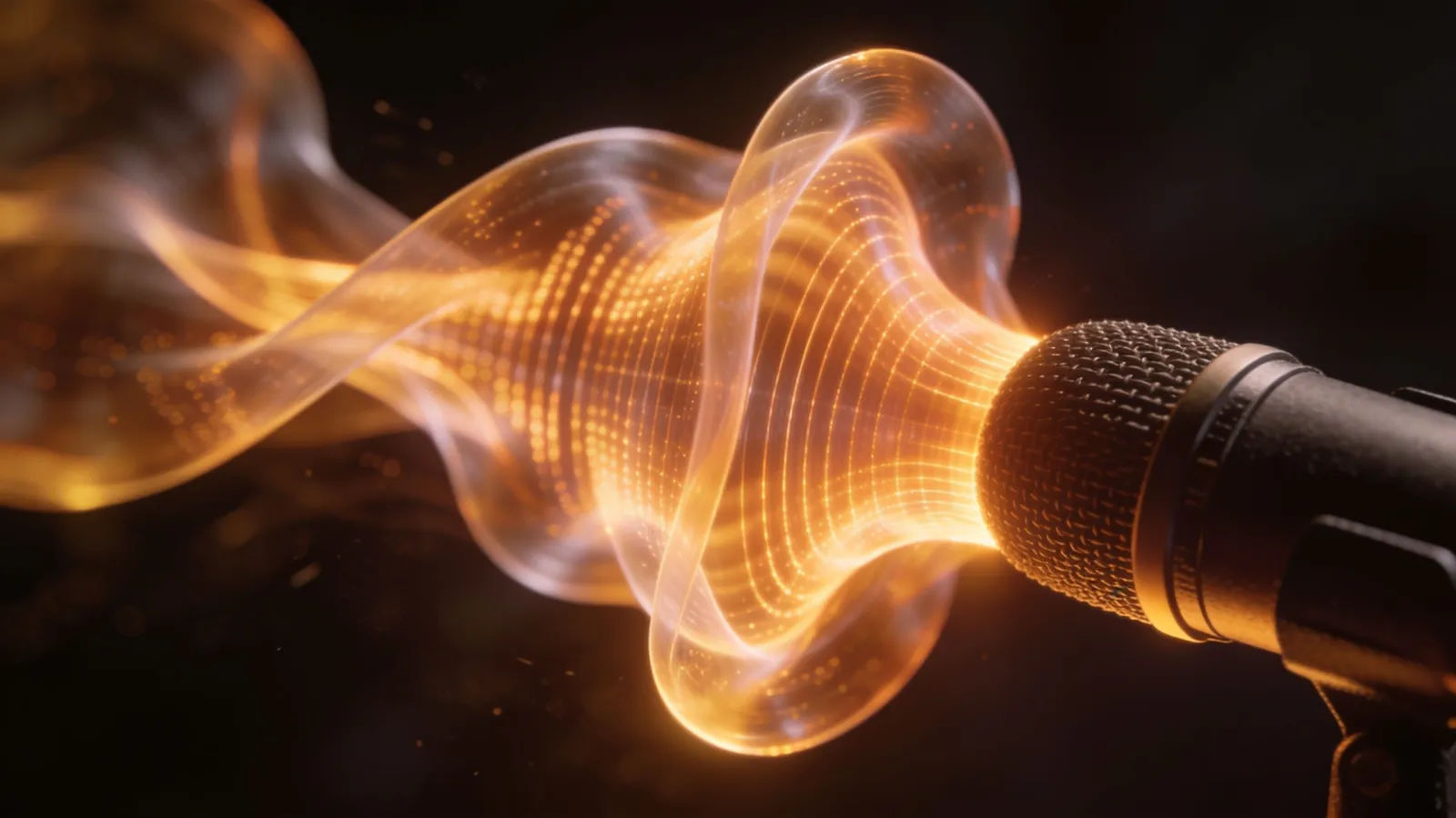 Warm glowing soundwave from a studio microphone
