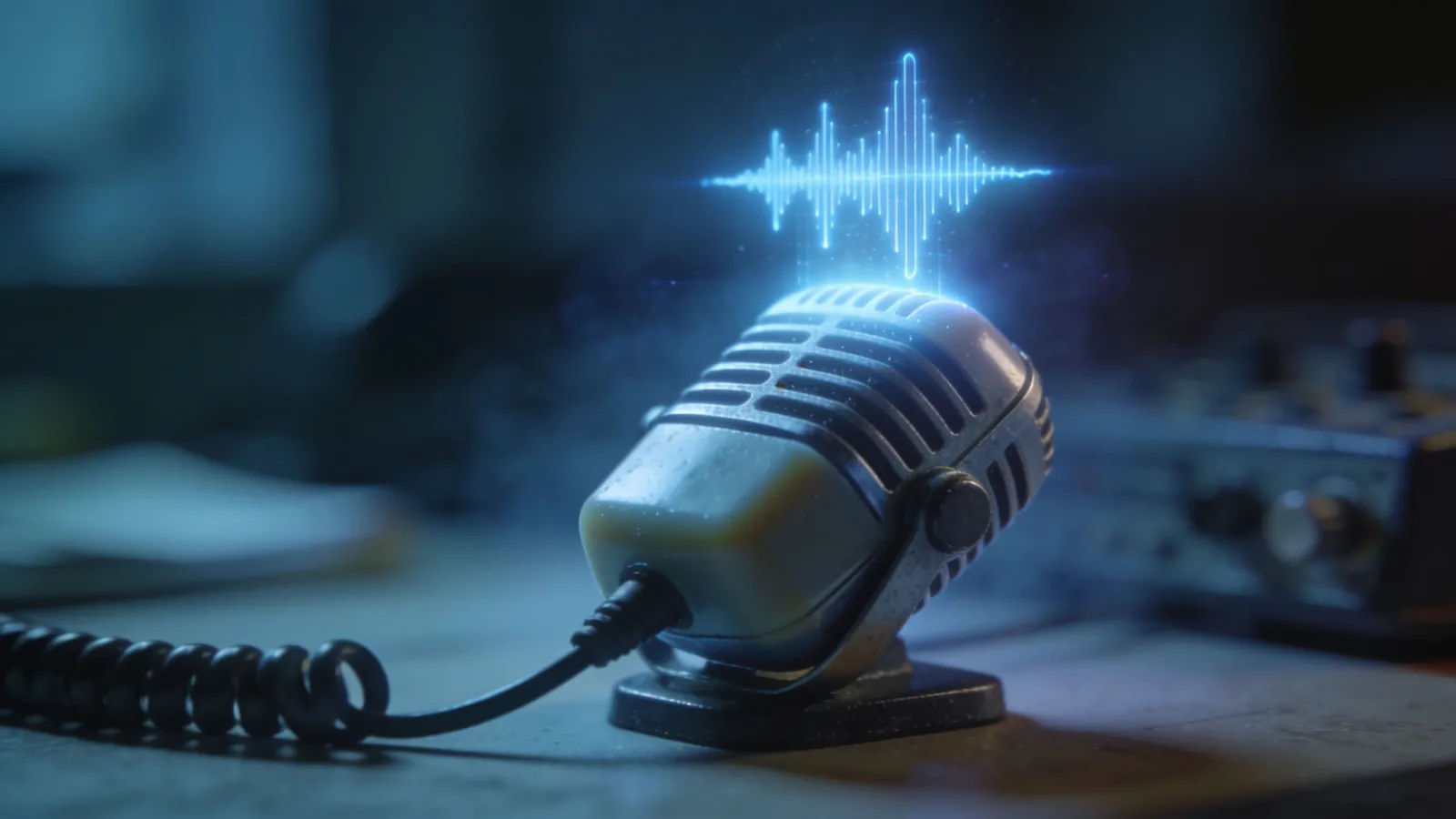 Dispatch microphone with glowing audio waveform