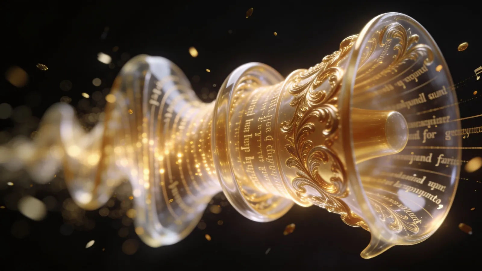 Ornate golden soundwave macro close-up