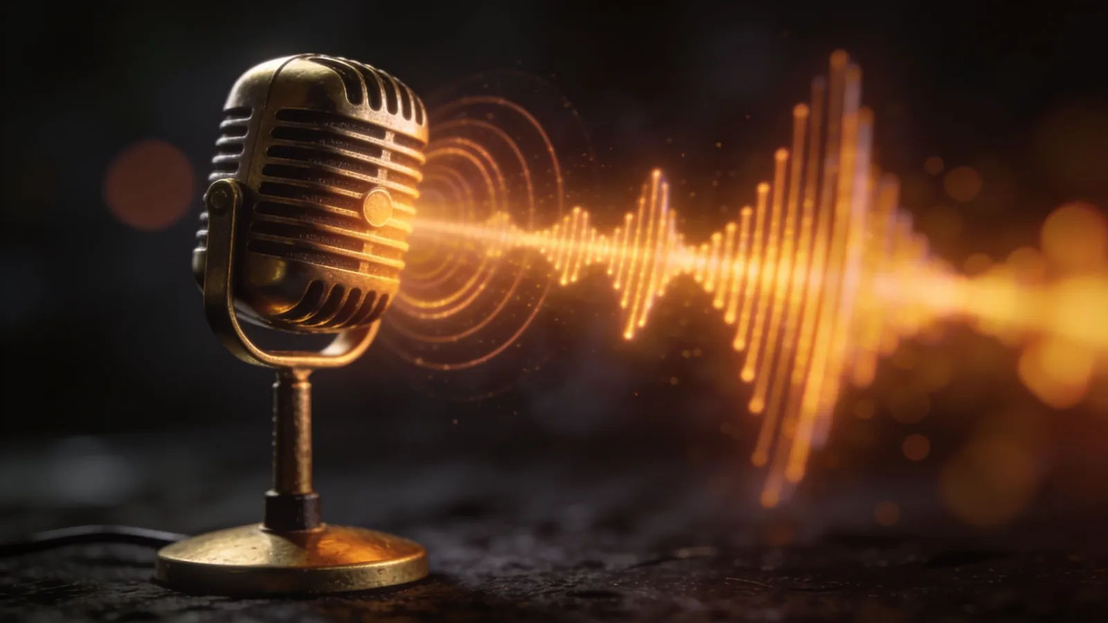 Vintage broadcast microphone with soft glowing halo
