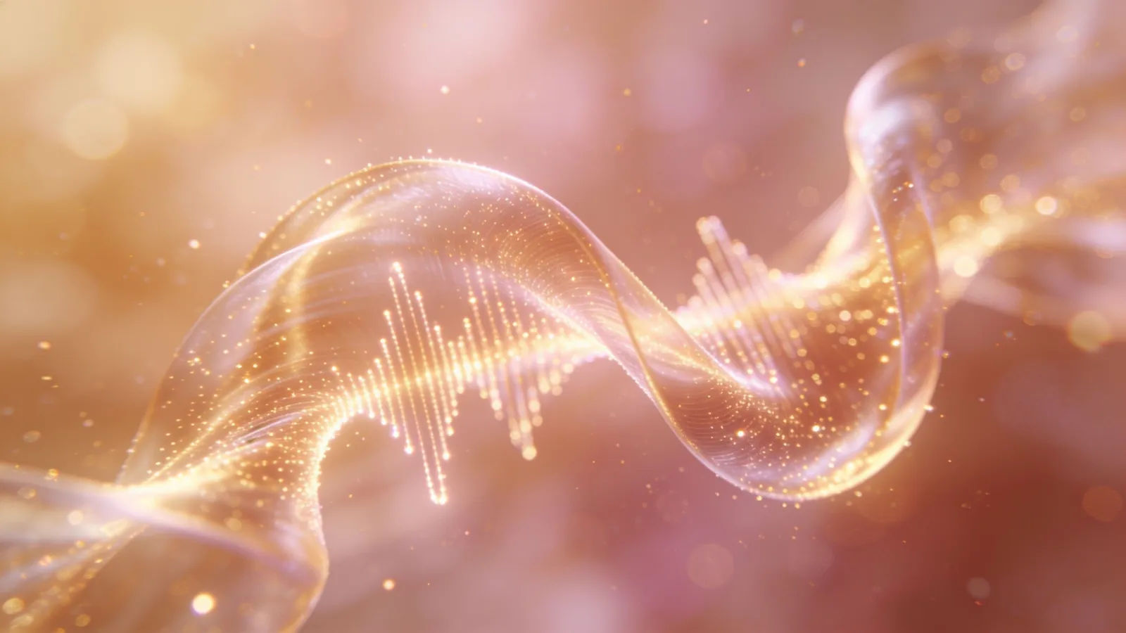 Glowing waveform curling like ribbon in golden light