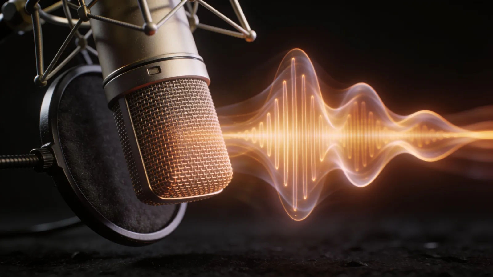 Studio condenser microphone with pop filter and waveform