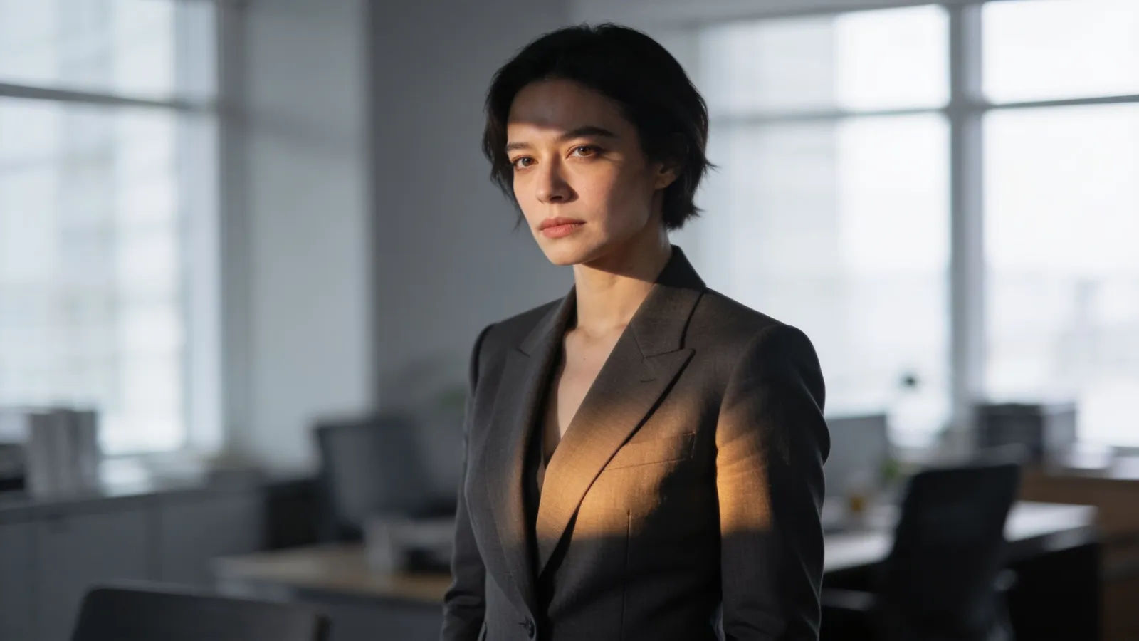 Poised businessperson in tailored blazer, confident expression