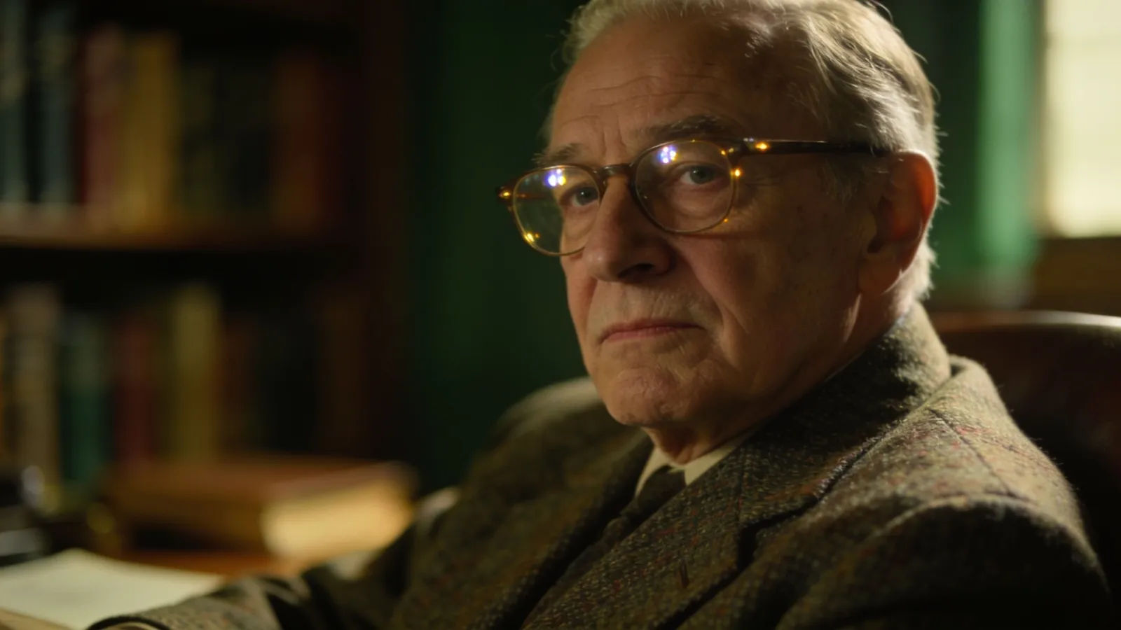 Distinguished scholarly lecturer with glasses, thoughtful portrait