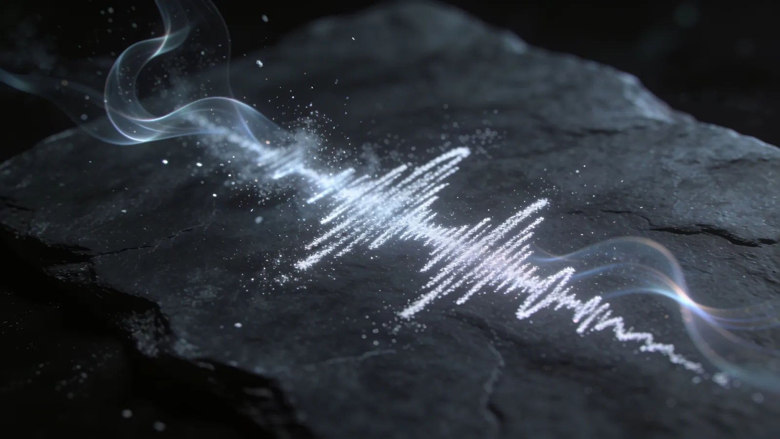 Calm soundwave over dark slate texture macro