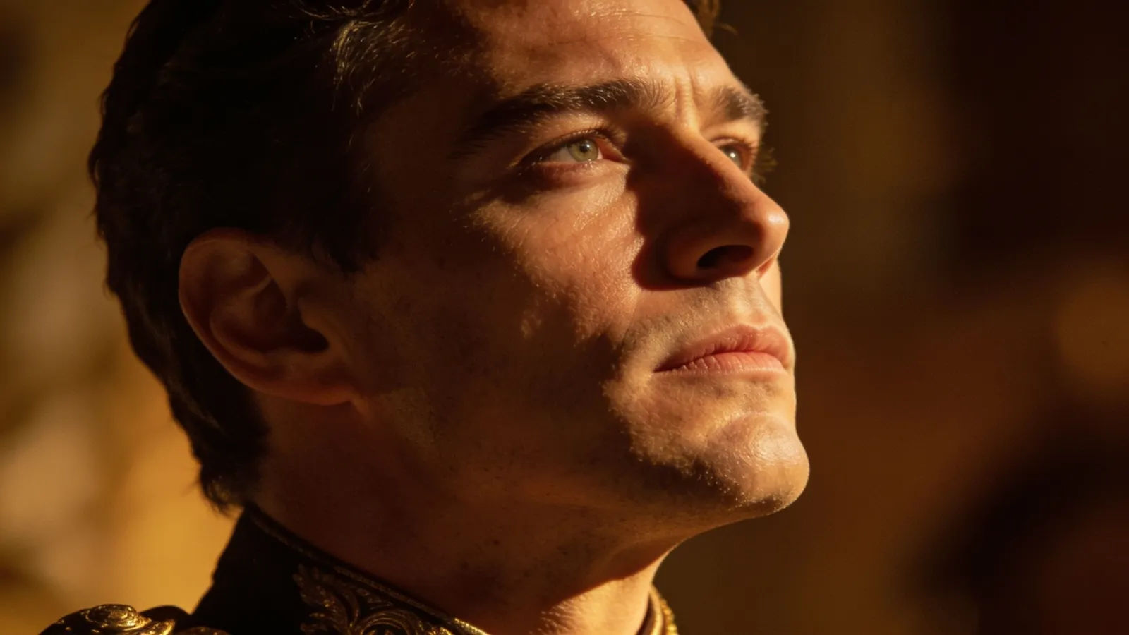 Dignified noble figure, resolute heroic cinematic portrait