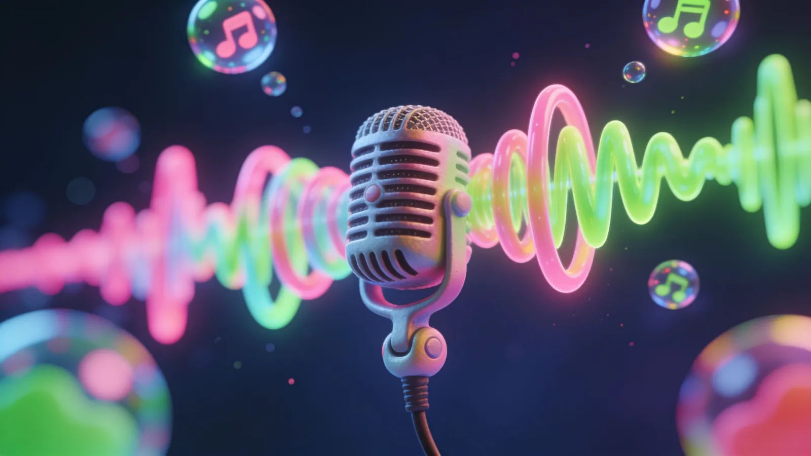 Bouncy candy-colored waveform on dark background