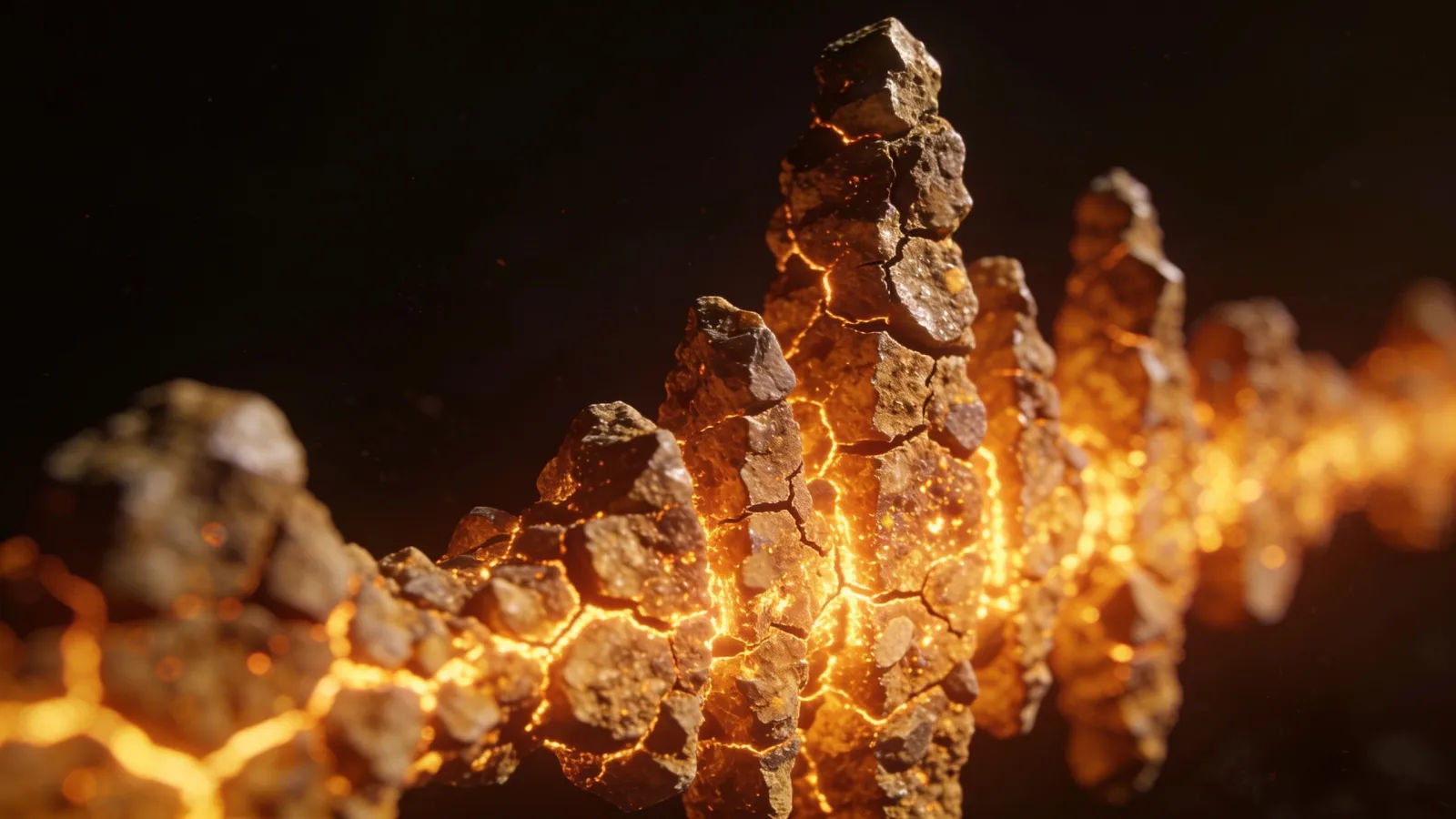 Gravelly cracked waveform glowing in amber
