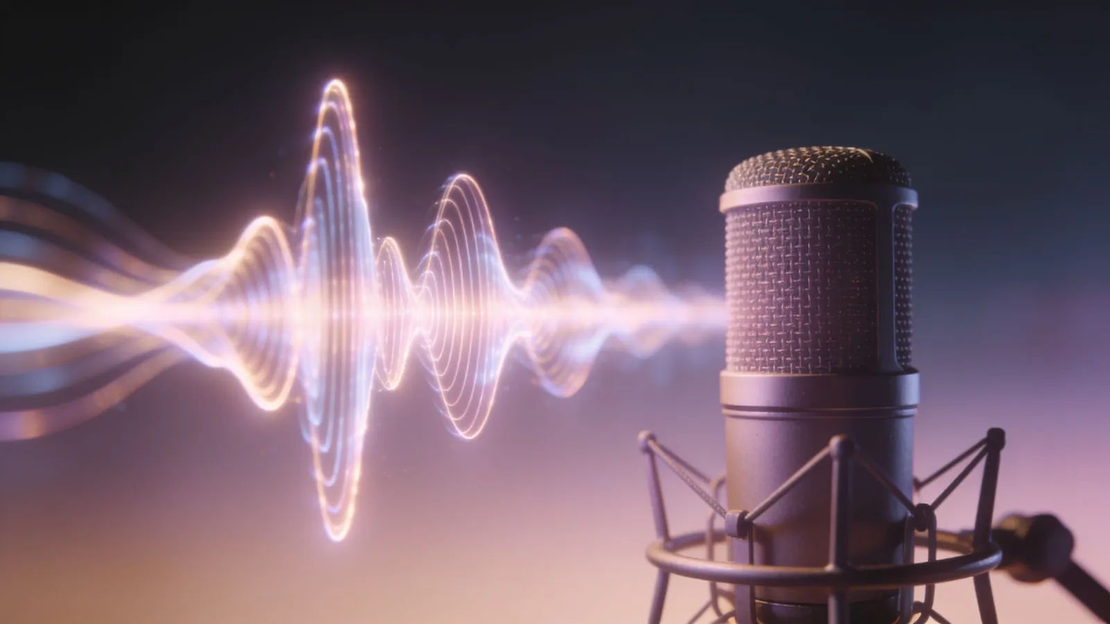 Microphone with gentle glowing pastel waveform