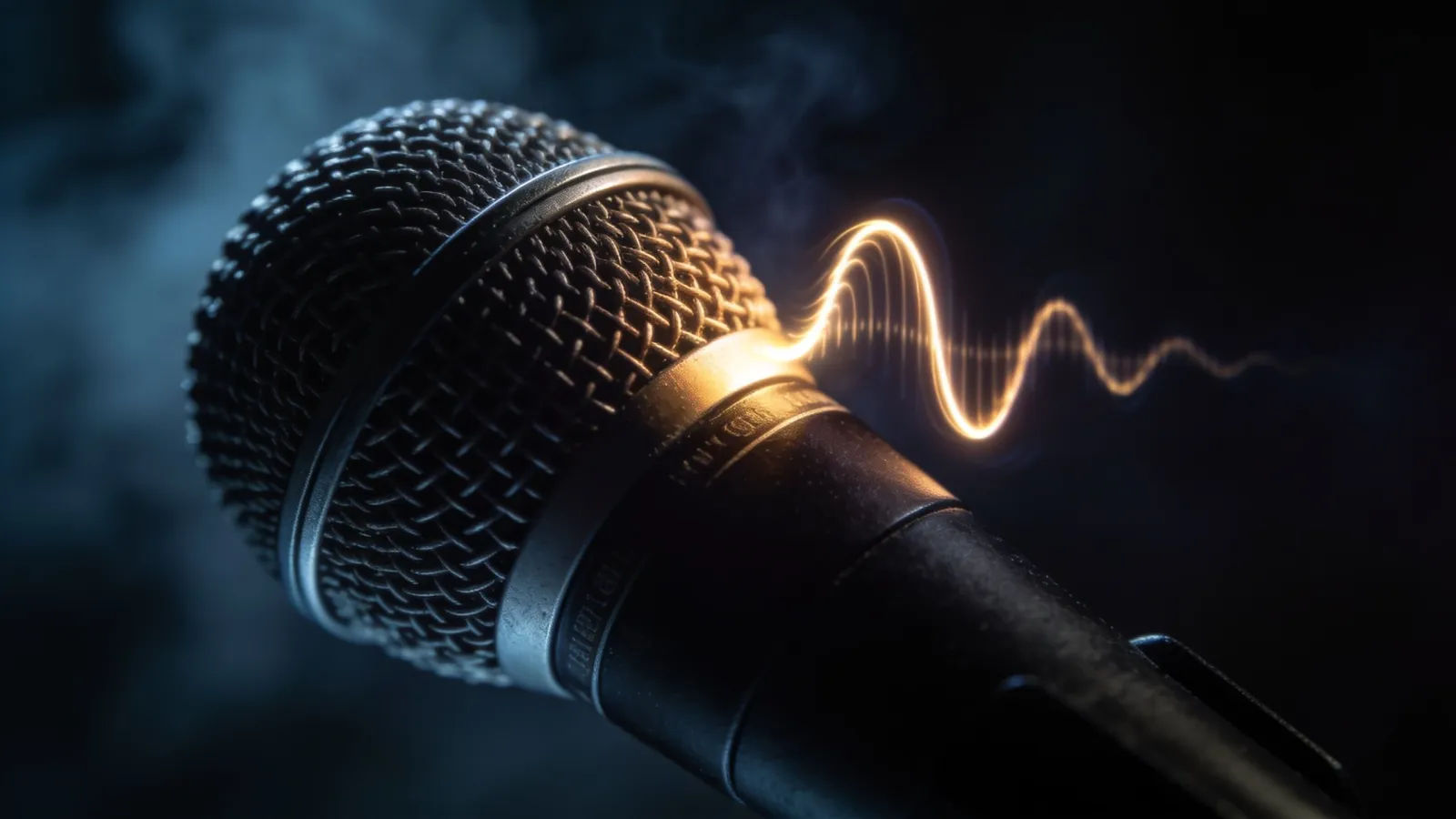 Microphone half in shadow with a sly waveform