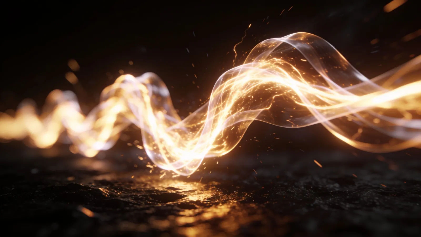 Powerful glowing waveform surging across dark bronze-lit surface