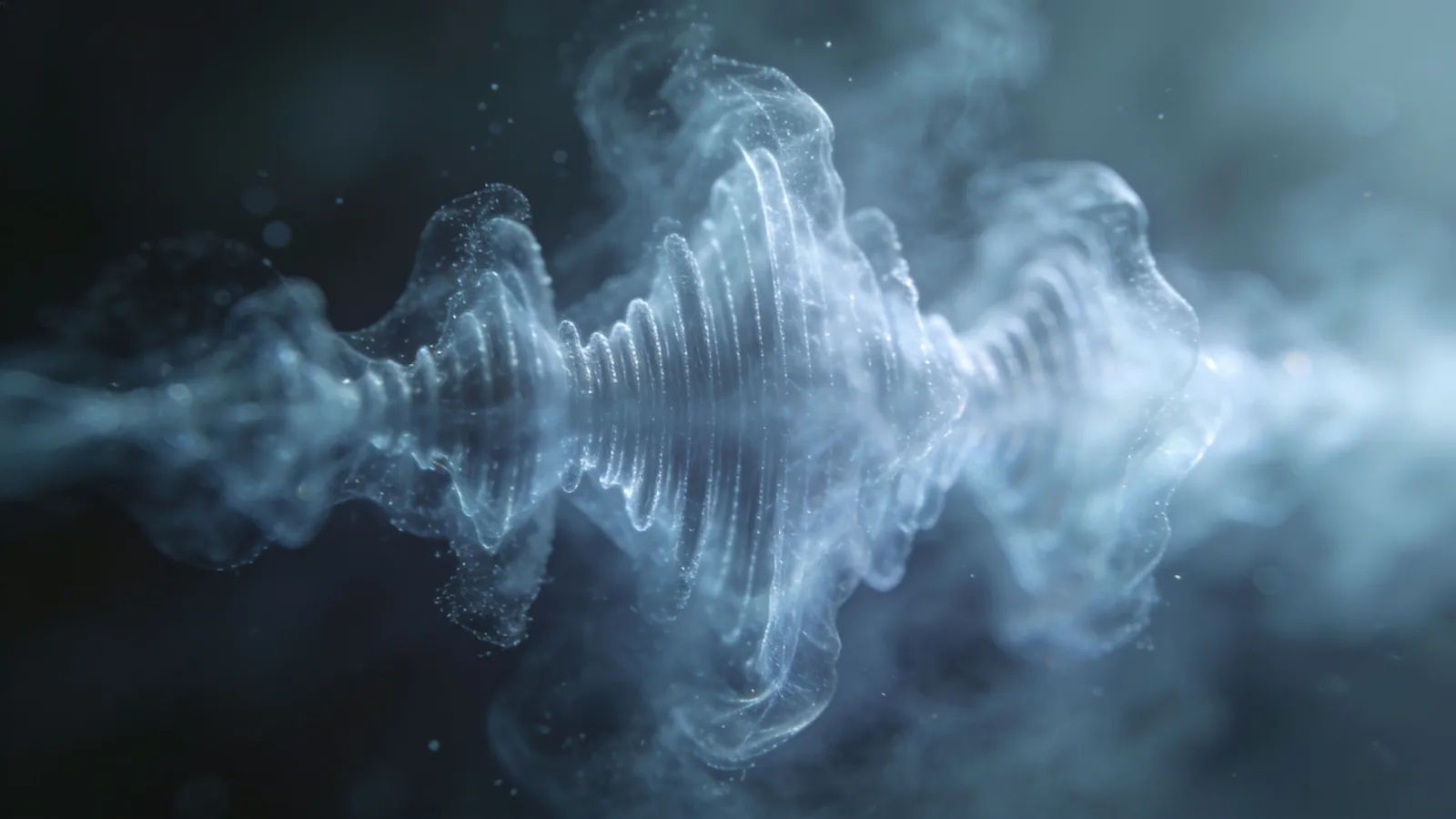 Fading waveform dissolving into mist, blue-grey