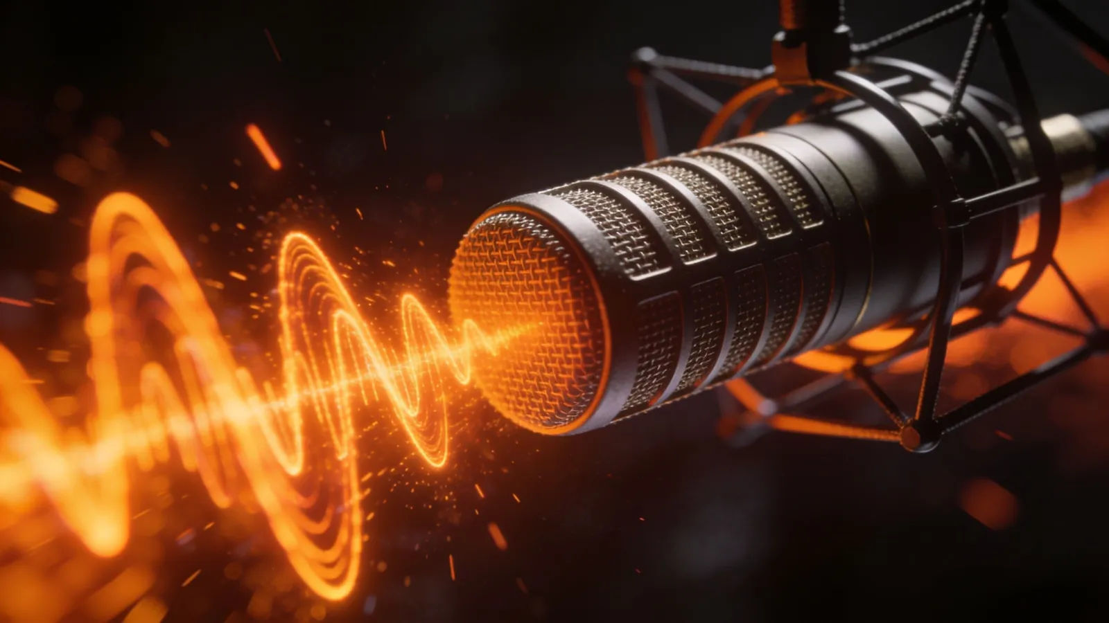 Microphone with bold orange waveform bursts