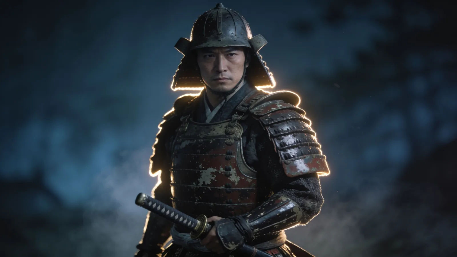 Generic feudal armored warrior holding sheathed katana