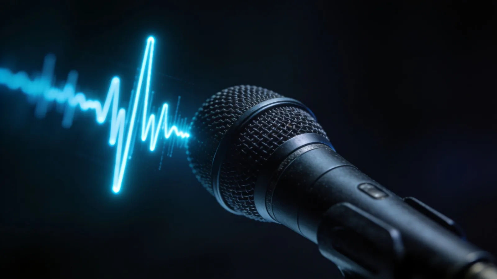 Microphone with a jagged cool-toned waveform