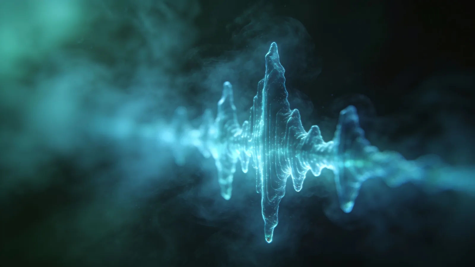 Jagged ghostly waveform glowing through fog