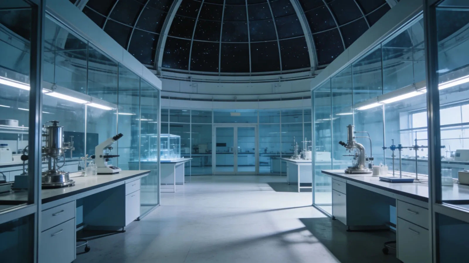 Modern research laboratory interior with cool light