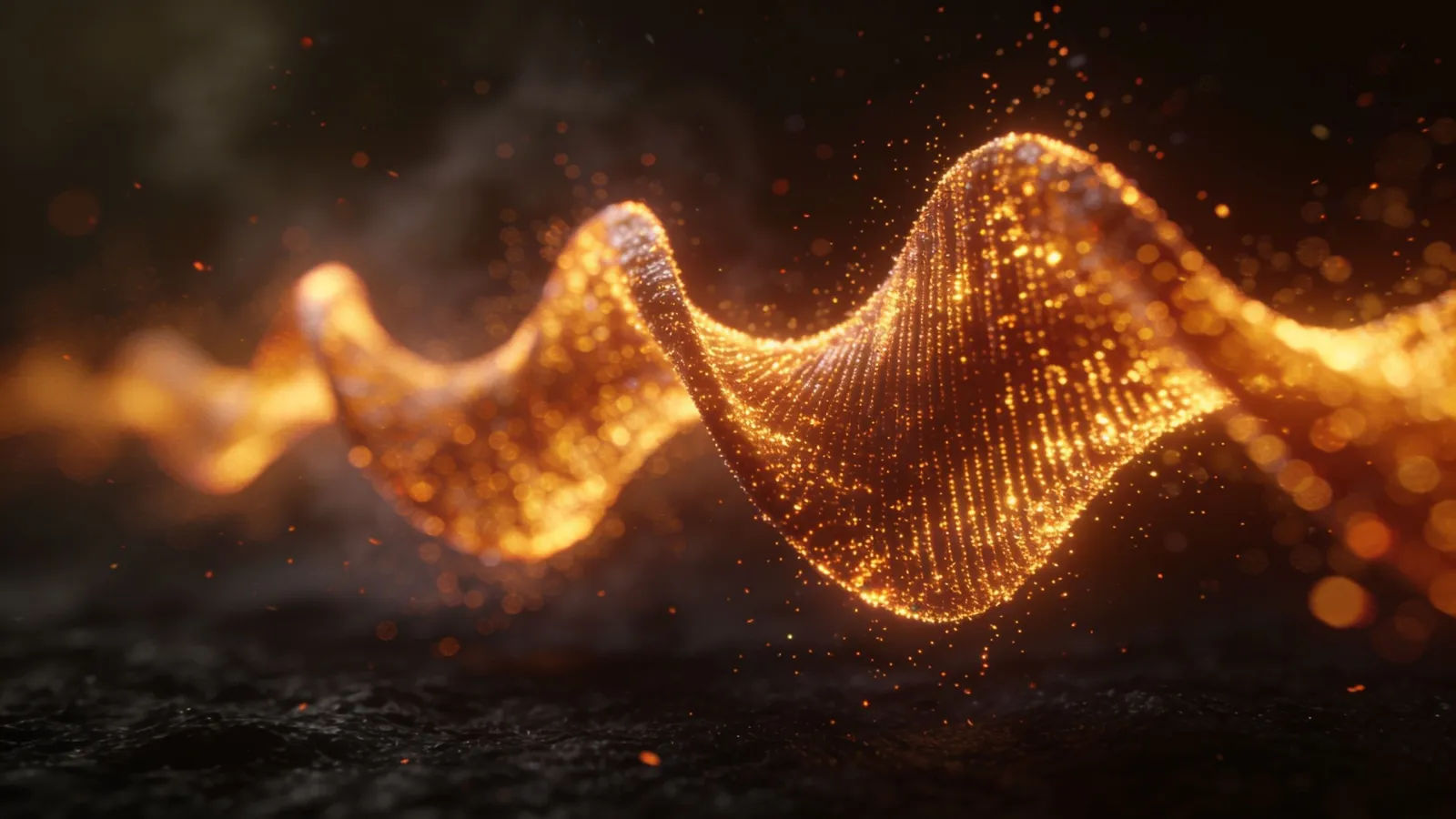Warm ember-like waveform suspended on near-black ground