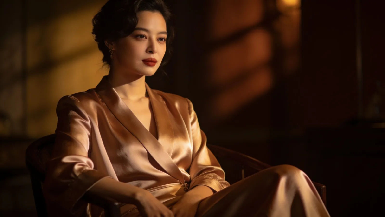 Poised elegantly dressed figure, serene velvety portrait